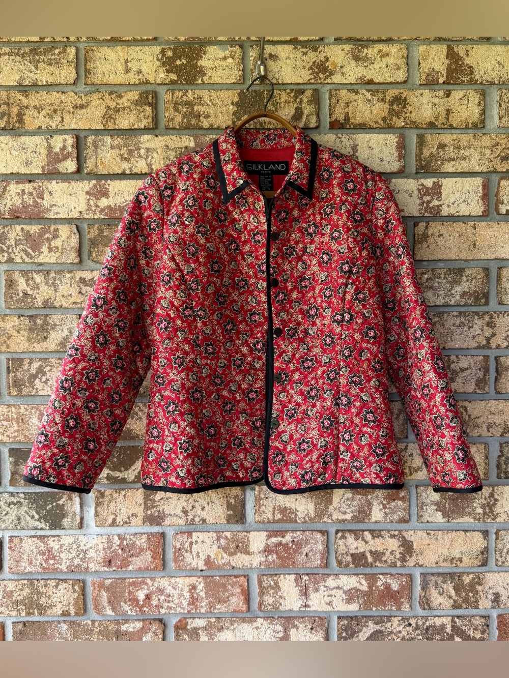 SILKLAND Petite 100% Silk Jacket Women’s Size Petite Large Roses Beautiful!